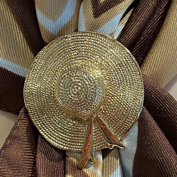 Vintage Straw Hat, Gold Tone Scarf Ring Slide - Scarf Clip - Picture 8 of 12